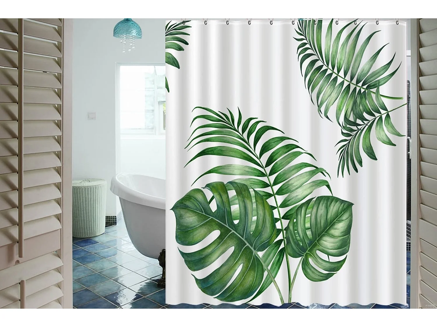 Rideau de douche à motif de feuilles vertes, imperméable et résistant à la moisissure, lavable, avec 12 crochets, 180 x 180 cm