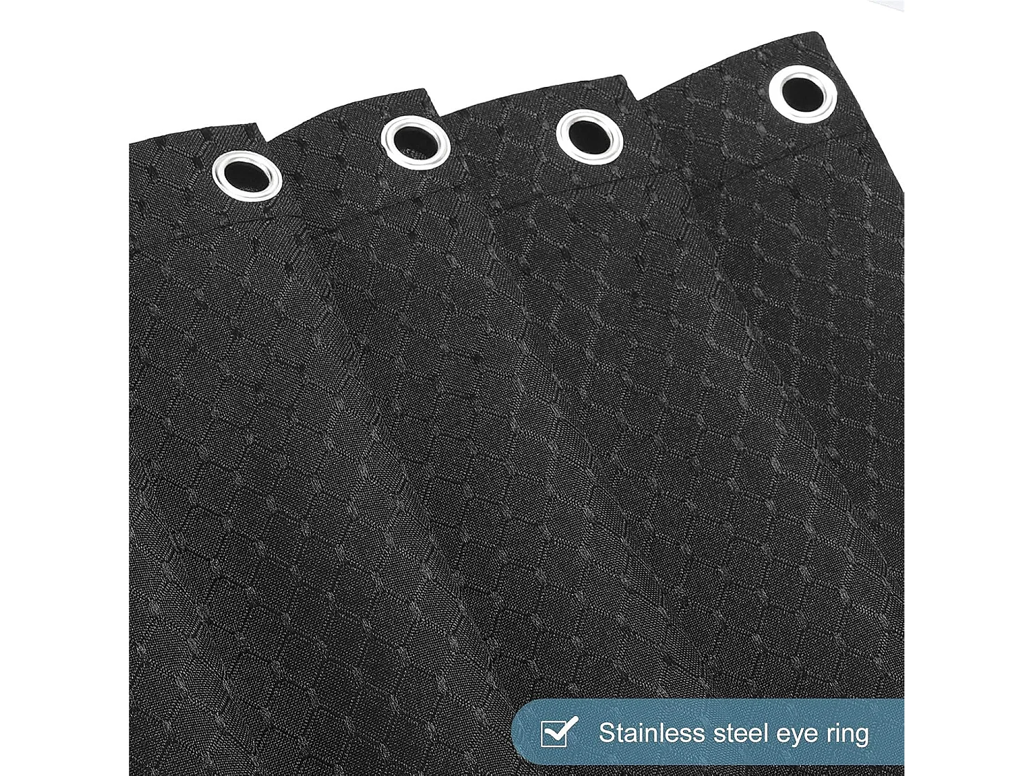 Rideau de douche anti-moisissure,  tissu épais, petit rideau de douche en polyester gaufré noir pour baignoire avec 8 crochets, 180 x 200 cm
