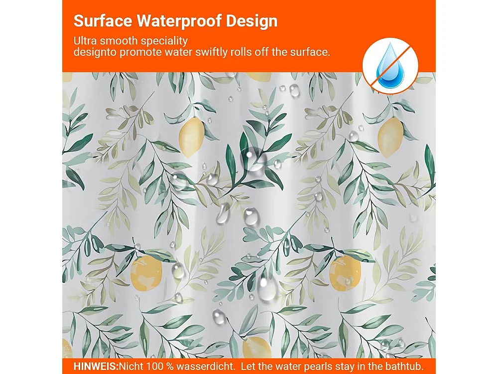 Rideaux de douche - Polyester -80 x 200 cm - 1 pièce - Motif feuilles de citronnier