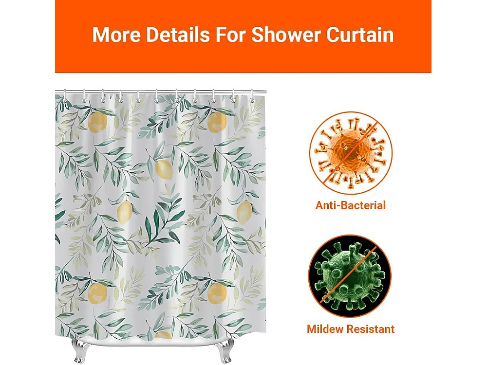 Rideaux de douche - Polyester -80 x 200 cm - 1 pièce - Motif feuilles de citronnier