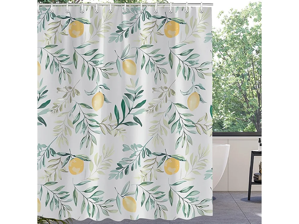 Rideaux de douche - Polyester -80 x 200 cm - 1 pièce - Motif feuilles de citronnier
