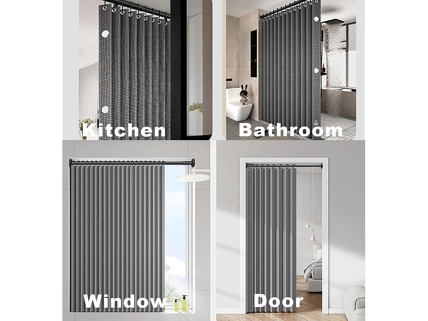 Rideau de douche magnétique pliable, imperméable et résistant à la moisissure, magnétique, lin épais, non doublé, gris,150 x 180 cm.