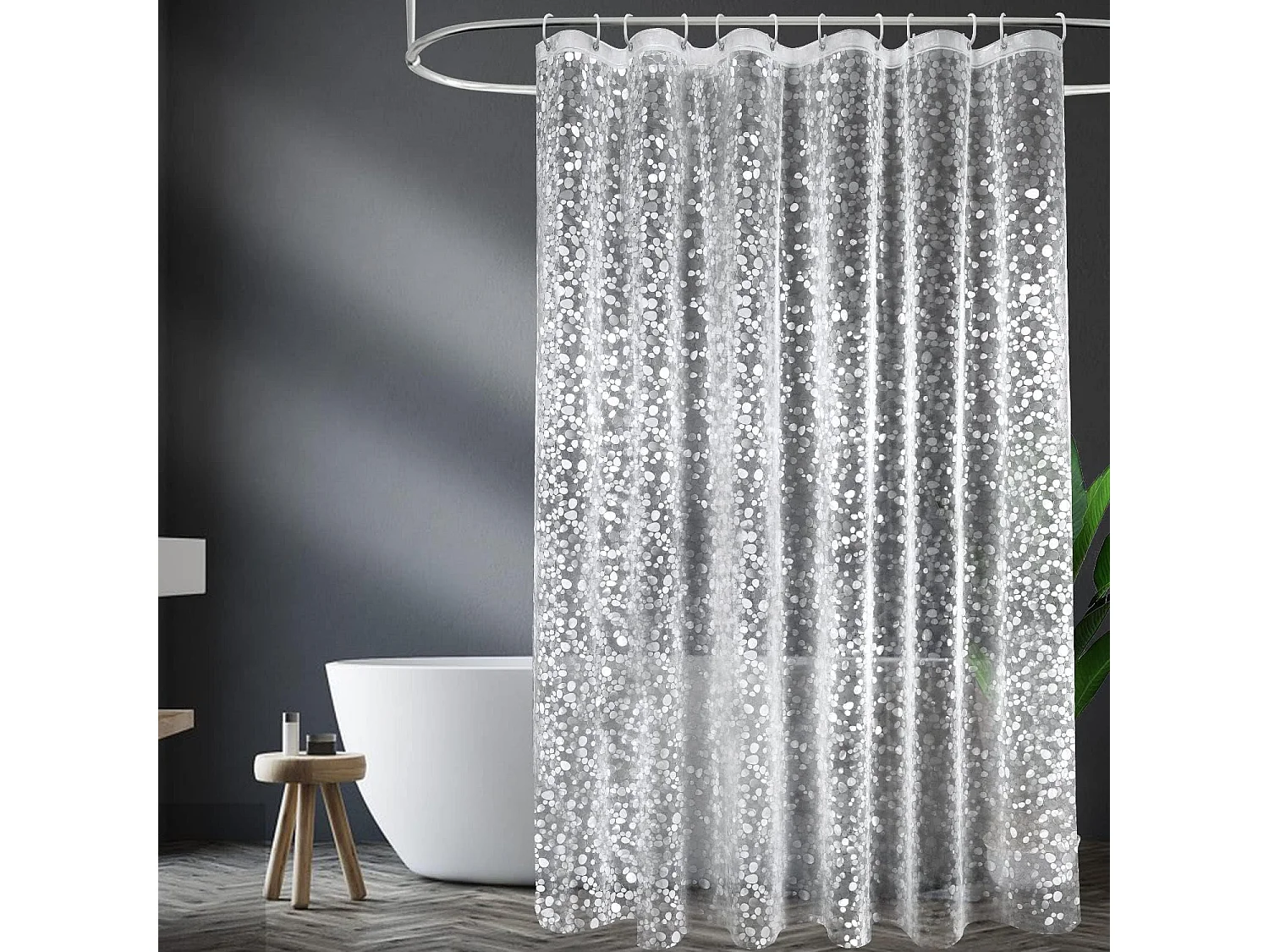 Rideau de douche 180 x 200 cm avec aimant lesté, imperméable et transparent, lavable en PEVA, anti-moisissure, antibactérien, avec 12 anneaux inclus
