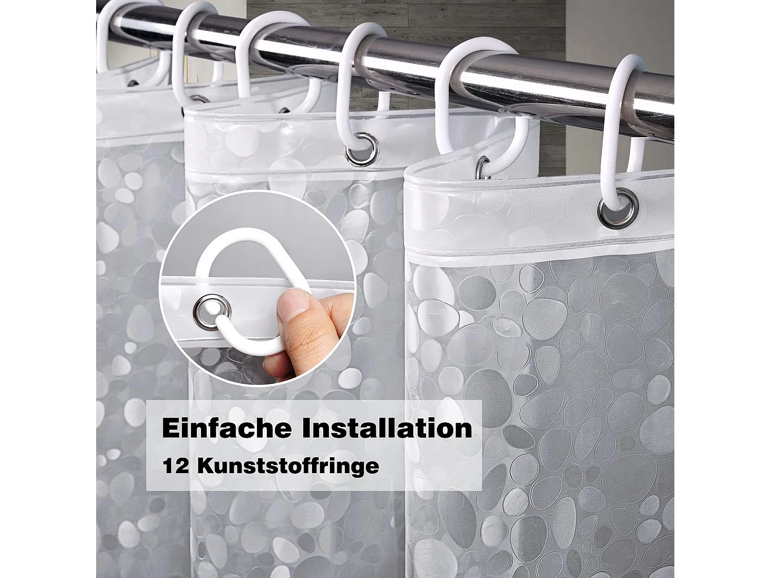 Rideau de douche 180 x 200 cm avec aimant lesté, imperméable et transparent, lavable en PEVA, anti-moisissure, antibactérien, avec 12 anneaux inclus