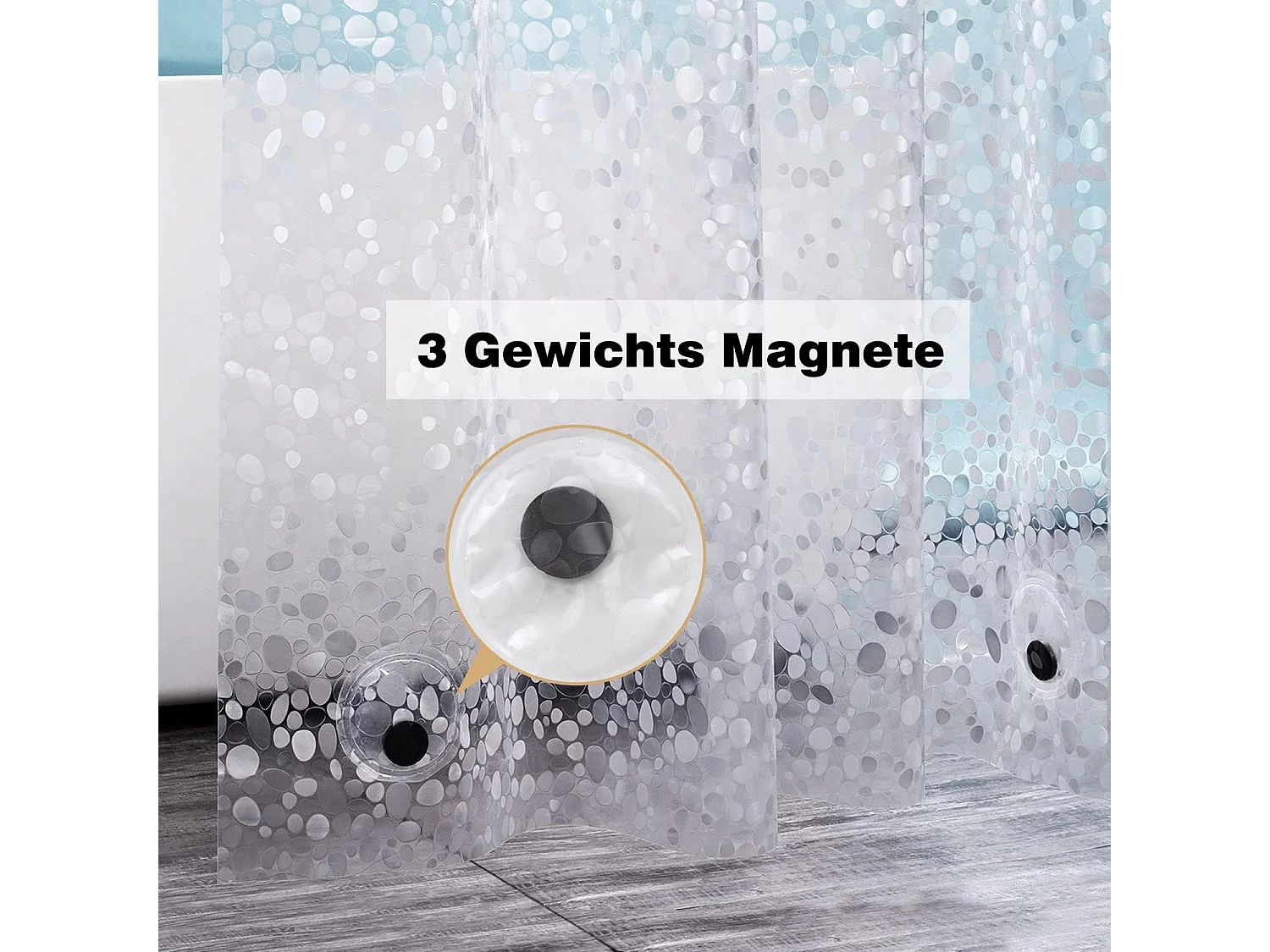 Rideau de douche 180 x 200 cm avec aimant lesté, imperméable et transparent, lavable en PEVA, anti-moisissure, antibactérien, avec 12 anneaux inclus