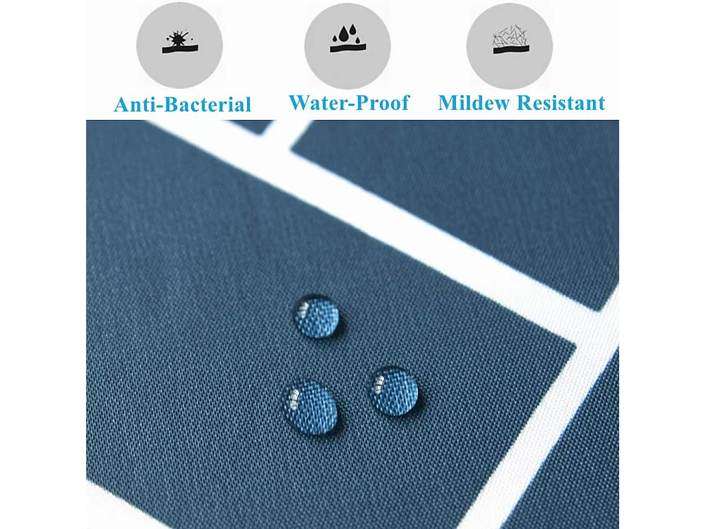 Bleu Rideau de Douche, Tissu Polyester Imperméable Anti Moisissure, avec 12 Anneaux de Rideaux Crochets, Rayures Géométriques  W 200xH 200 cm