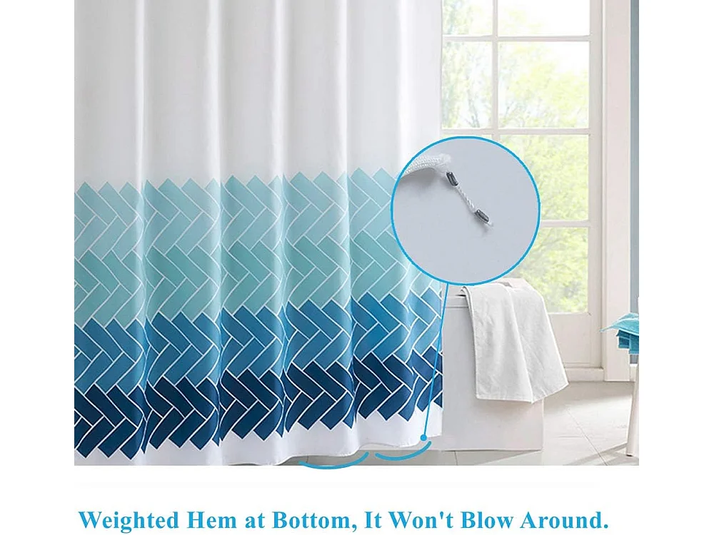 Bleu Rideau de Douche, Tissu Polyester Imperméable Anti Moisissure, avec 12 Anneaux de Rideaux Crochets, Rayures Géométriques  W 200xH 200 cm