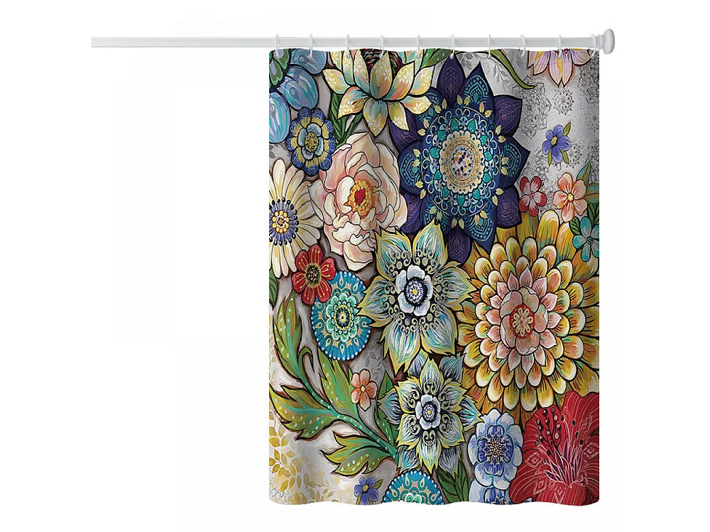 Rideau de douche 180 x 200 cm avec 12 crochets, séchage rapide (fleurs*1）, polyester imperméable