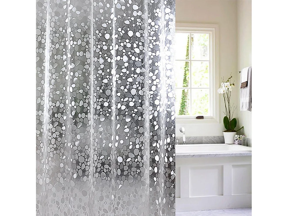 Rideau de Douche Anti-Moisissure à Séchage Rapide, Imperméable pour Baignoire,Avec boucle de suspension,Motif de Galets,180 x 200cm