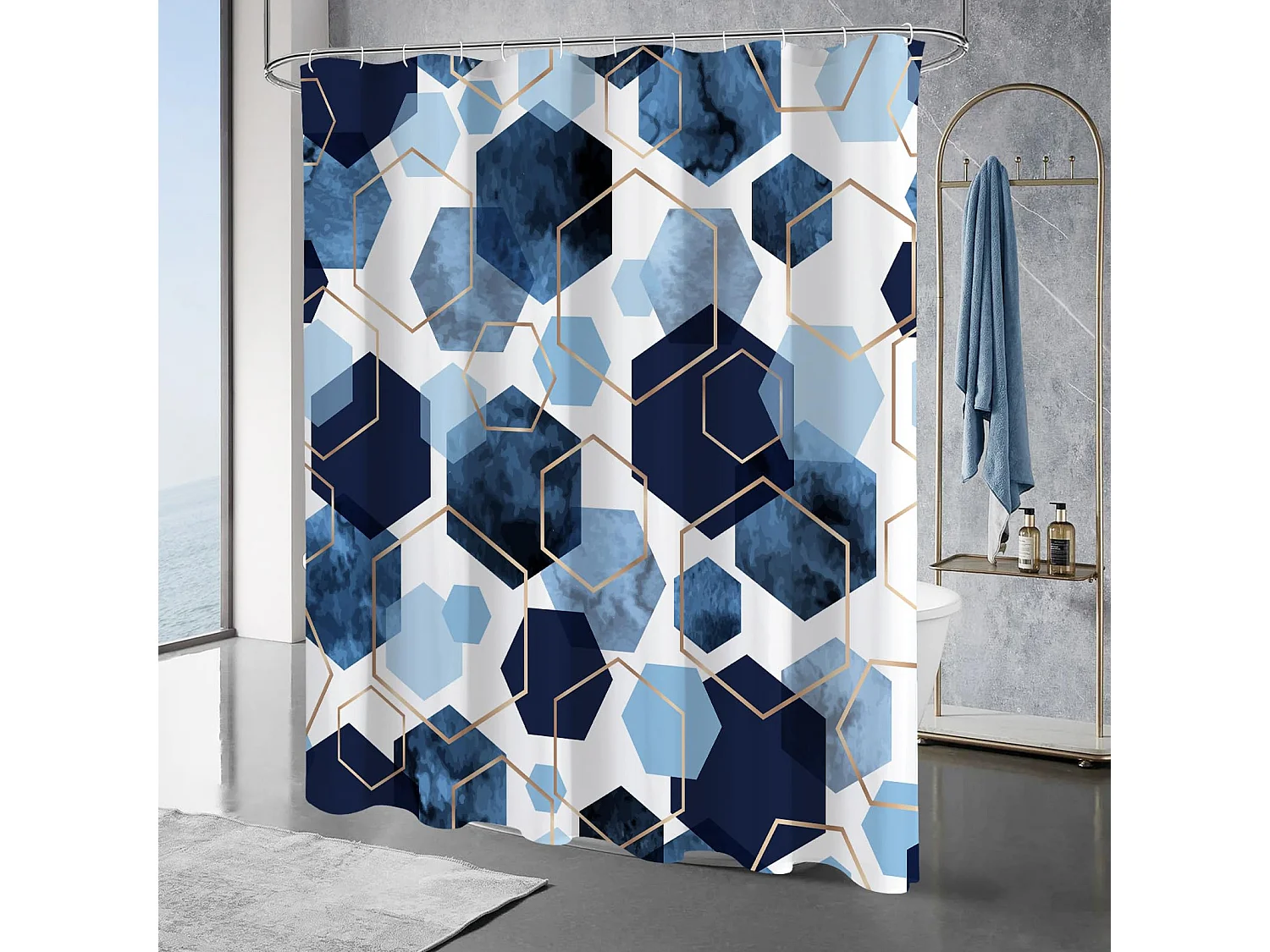Rideau de douche imprimé, imperméable et anti-moisissure, rideau de salle de bain en tissu abstrait, largeur 90 cm x hauteur 180 cm