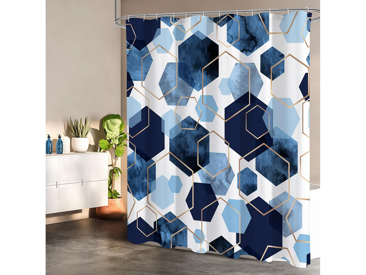 Rideau de douche imprimé, imperméable et anti-moisissure, rideau de salle de bain en tissu abstrait, largeur 90 cm x hauteur 180 cm