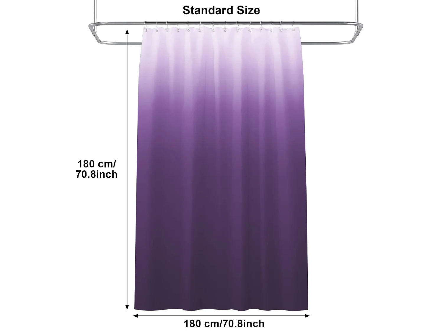 Rideau de douche dégradé violet avec crochets solides, rideaux de bain épais, accessoires de salle de bain, 180 x 180 cm (violet)