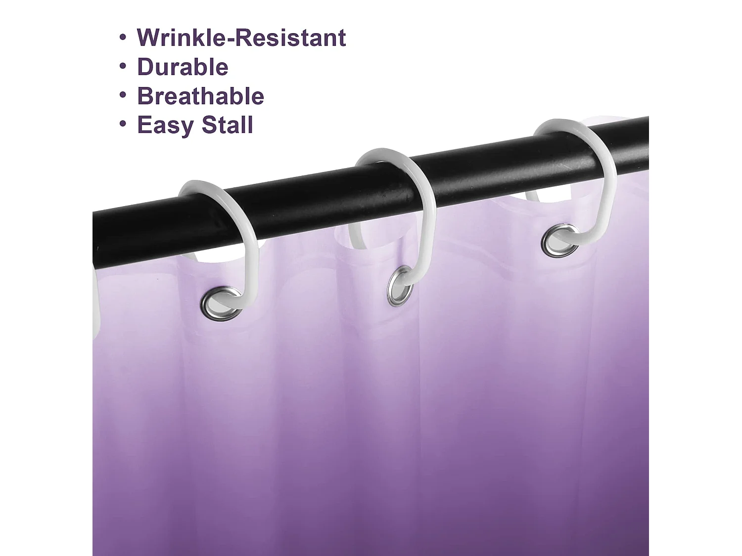 Rideau de douche dégradé violet avec crochets solides, rideaux de bain épais, accessoires de salle de bain, 180 x 180 cm (violet)