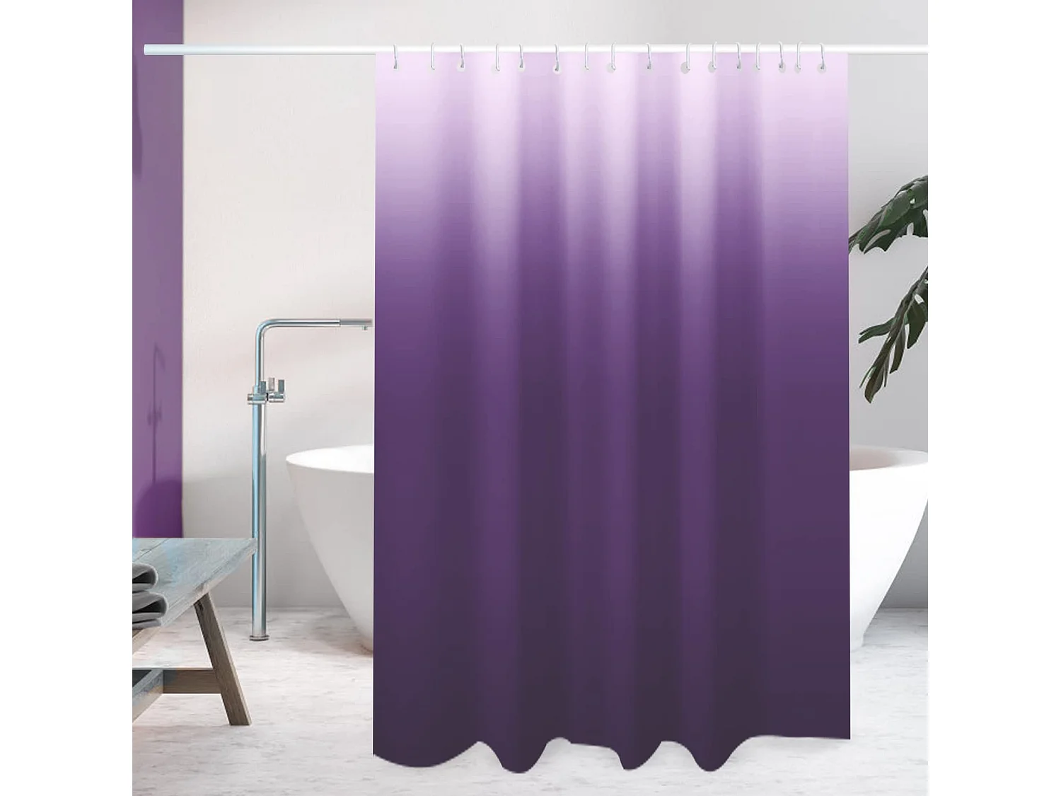 Rideau de douche dégradé violet avec crochets solides, rideaux de bain épais, accessoires de salle de bain, 180 x 180 cm (violet)