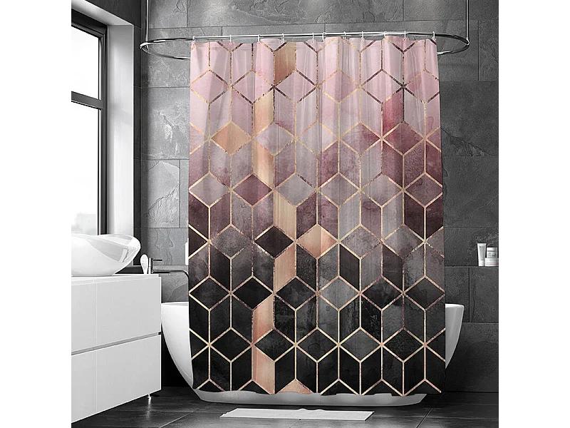 Rideau de Douche Anti Moisissure en Tissu Polyester, avec 12 Crochets pour Salle de Bains,100x180cm