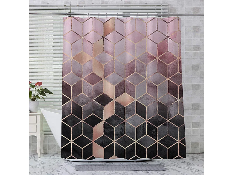 Rideau de Douche Anti Moisissure en Tissu Polyester, avec 12 Crochets pour Salle de Bains,100x180cm