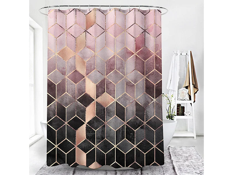 Rideau de Douche Anti Moisissure en Tissu Polyester, avec 12 Crochets pour Salle de Bains,100x180cm