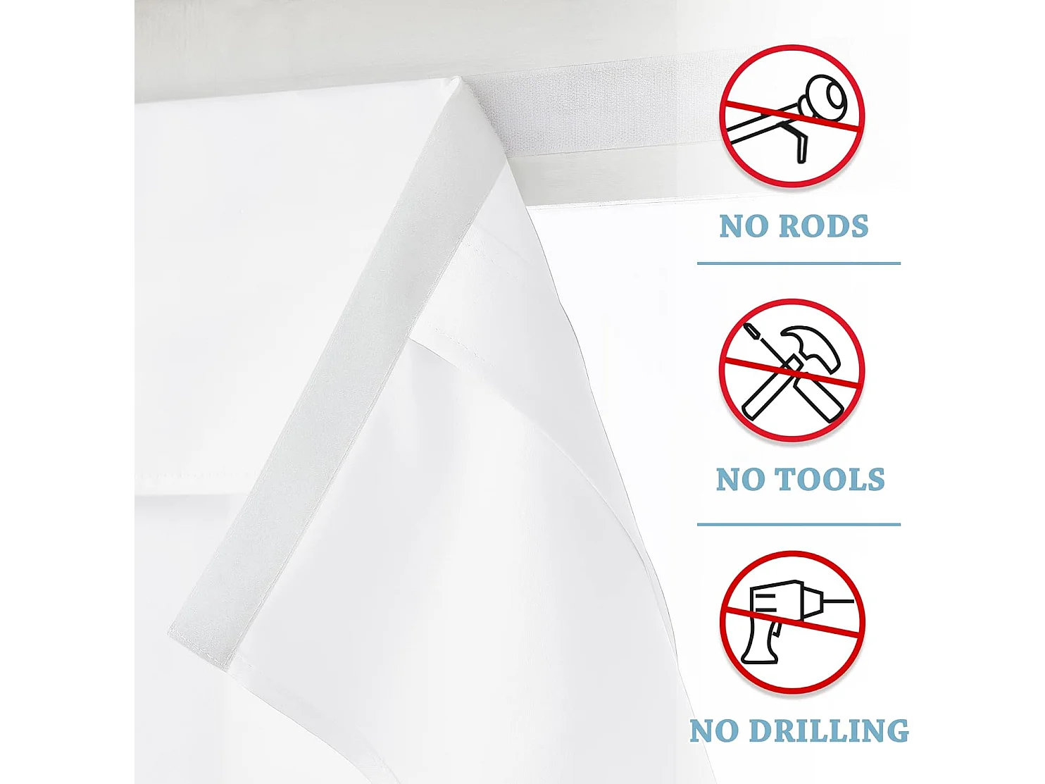 Rideaux Velcro auto-adhésifs, isolés, portes et fenêtres en verre, rideaux de porte occultants, 30 "l x 68" L, blanc