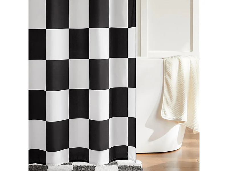 Rideau de douche à carreaux noir et blanc, rideau de séparation imperméable pour salle de bain, rideau d'écran imperméable, 180*180cm