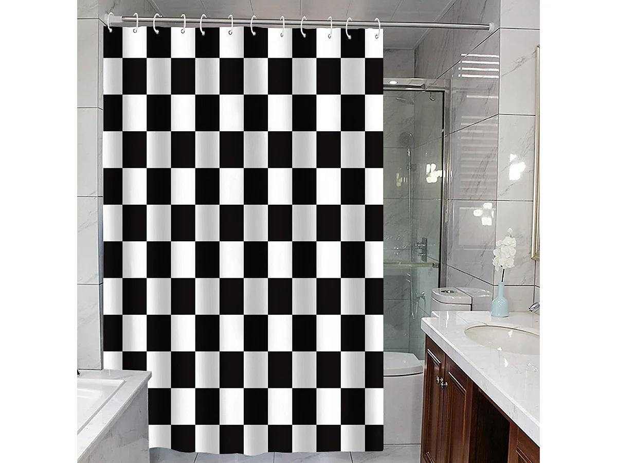 Rideau de douche à carreaux noir et blanc, rideau de séparation imperméable pour salle de bain, rideau d'écran imperméable, 180*180cm