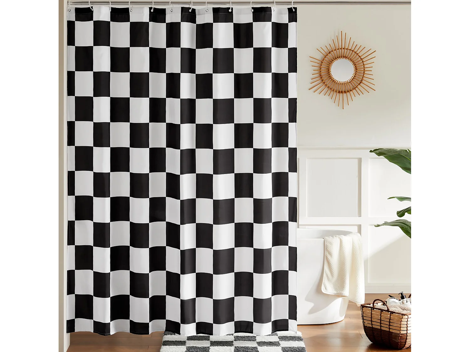 Rideau de douche à carreaux noir et blanc, rideau de séparation imperméable pour salle de bain, rideau d'écran imperméable, 180*180cm