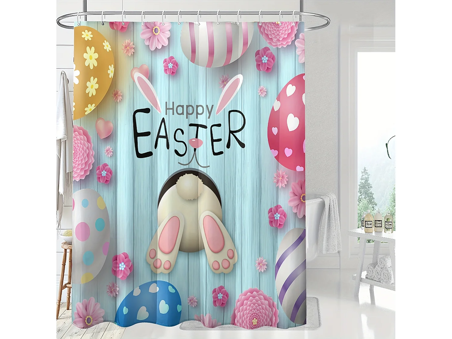 Rideau de douche imprimé imperméable, avec crochets, accessoires de salle de bain, décor, 1 paquet