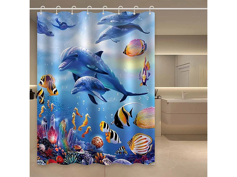 Rideau de douche animal marin dauphin sous-marin, rideau de salle de bain élégant haut de gamme, 90*180cm, 12 crochets