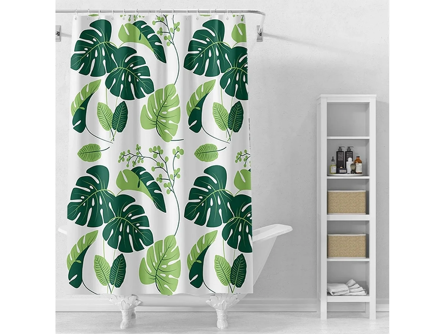 Rideau de douche à motifs imperméable et anti-moisissure, rideau de salle de bain avec 12 crochets, 180*180cm, rideau de douche à feuilles de tortue