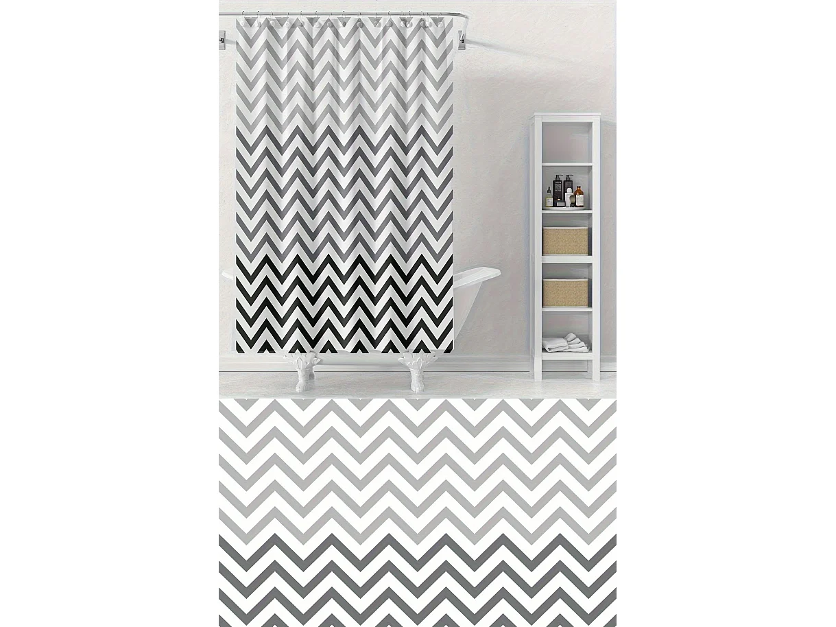 Rideau de douche en PEVA noir et blanc à motif vagues, avec 12 crochets, anti-moisissure et imperméable, idéal pour la salle de bain, 120 x 180 cm