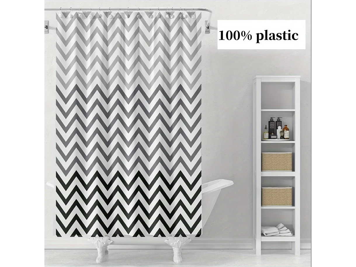 Rideau de douche en PEVA noir et blanc à motif vagues, avec 12 crochets, anti-moisissure et imperméable, idéal pour la salle de bain, 120 x 180 cm