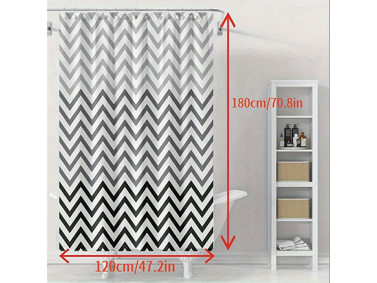 Rideau de douche en PEVA noir et blanc à motif vagues, avec 12 crochets, anti-moisissure et imperméable, idéal pour la salle de bain, 120 x 180 cm
