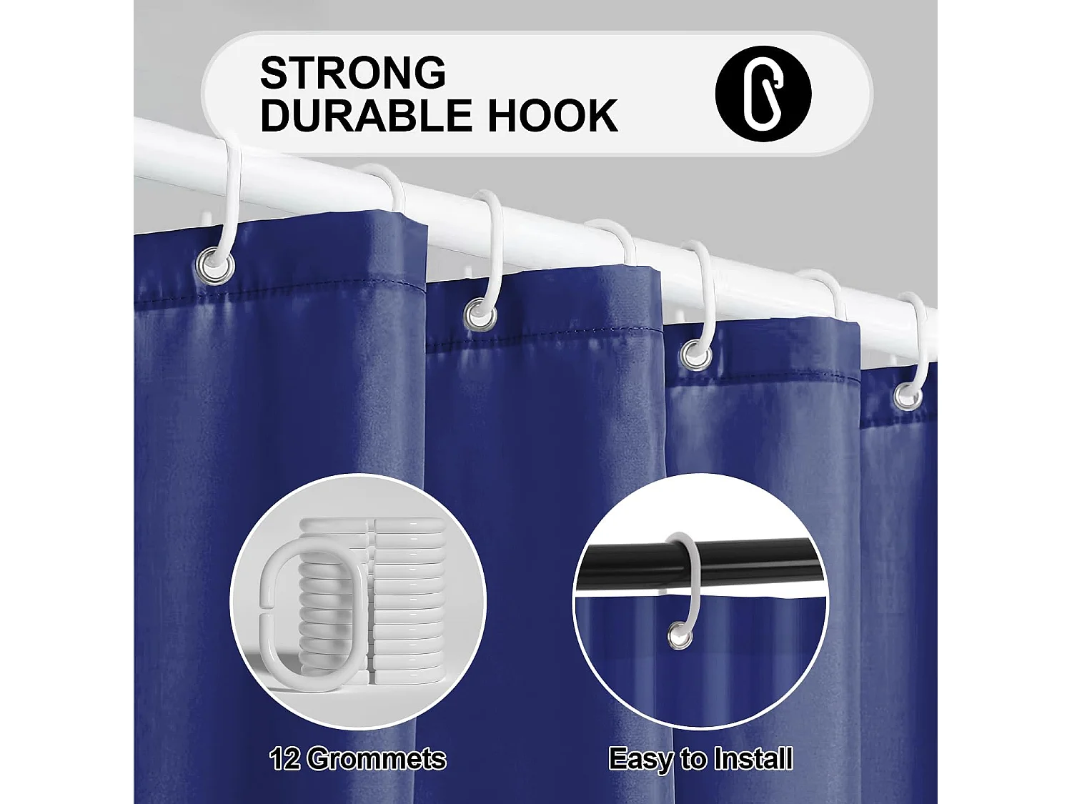 Rideau De Douche PEVA Pour La Maison,Rideau De Douche Épais,Imperméable Et Séchage Rapide,Rideau De Douche Pour La Salle De Bain,180x180cm-Bleu foncé