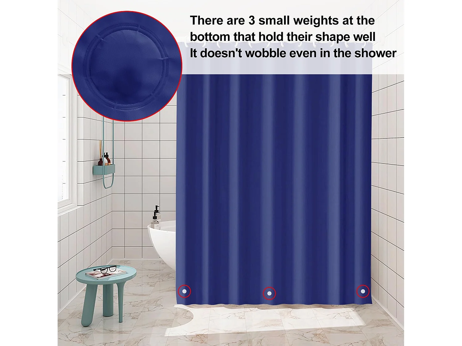Rideau De Douche PEVA Pour La Maison,Rideau De Douche Épais,Imperméable Et Séchage Rapide,Rideau De Douche Pour La Salle De Bain,180x180cm-Bleu foncé