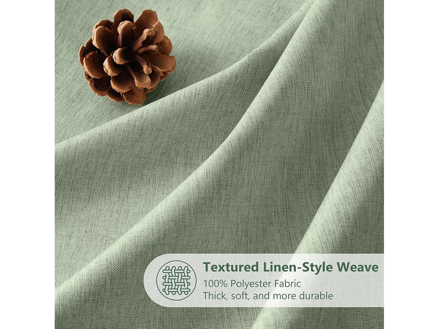 Rideau de douche en lin avec anneaux, imperméable et anti-moisissure, tissu polyester, adapté aux salles de douche – 180 x 200 cm (Vert Sauge)