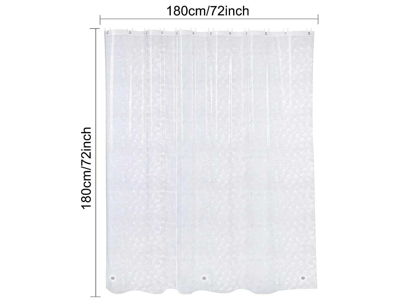 Rideaux de douche, rideau de douche 180 cm x 180 cm blanc motif semi-transparent en tissu PEVA rideau de douche de salle de bain avec crochets