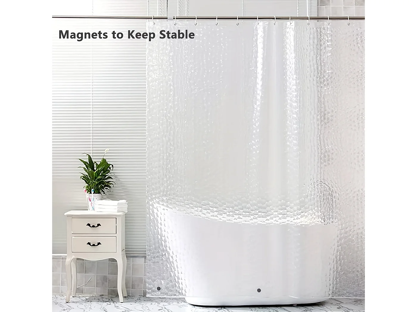 Rideaux de douche, rideau de douche 180 cm x 180 cm blanc motif semi-transparent en tissu PEVA rideau de douche de salle de bain avec crochets