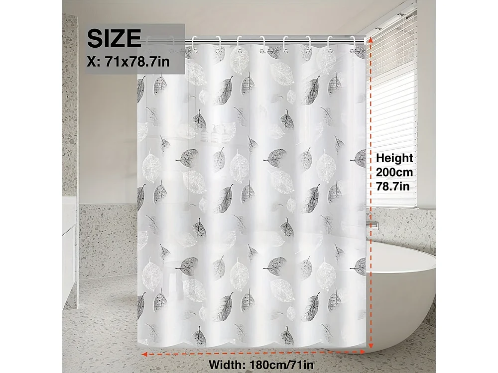 Doublure de rideau de douche légère, rideau décoratif de salle de bain avec 12 crochets, 180*200cm