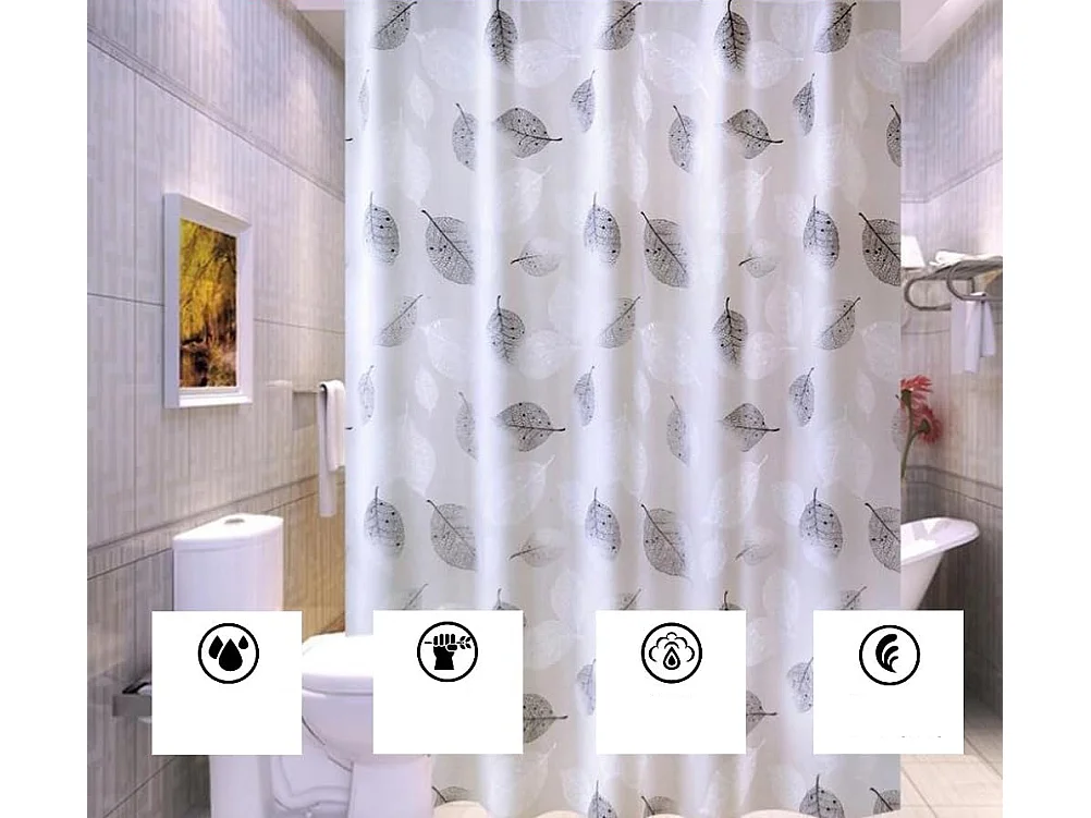 Doublure de rideau de douche légère, rideau décoratif de salle de bain avec 12 crochets, 180*200cm