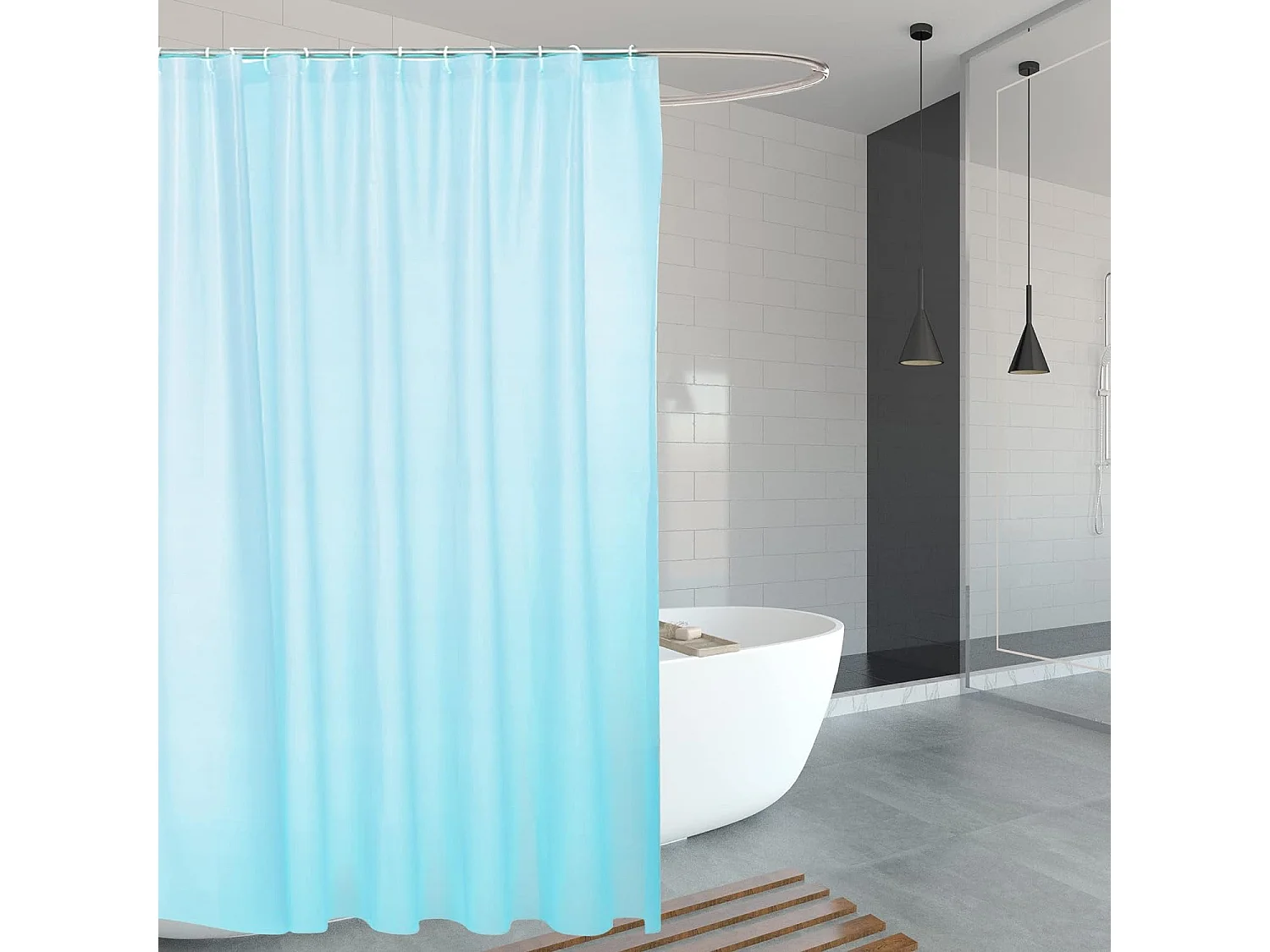Rideau de douche 180 cm x 180 cm rideau de salle de bain imperméable rideaux de bain lavables avec 12 crochets de rideau (bleu clair)