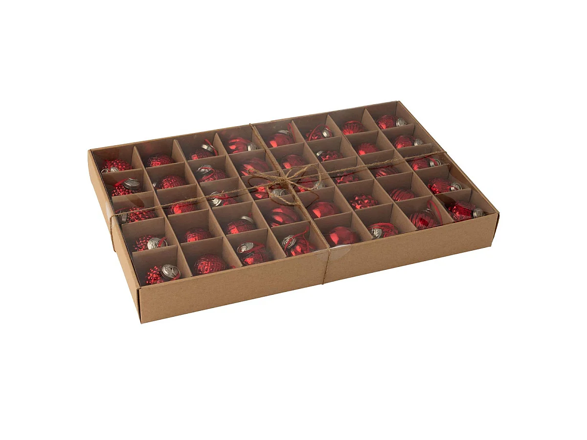 Lot de 40 Boules de Noël "8 Motifs" 6cm Rouge