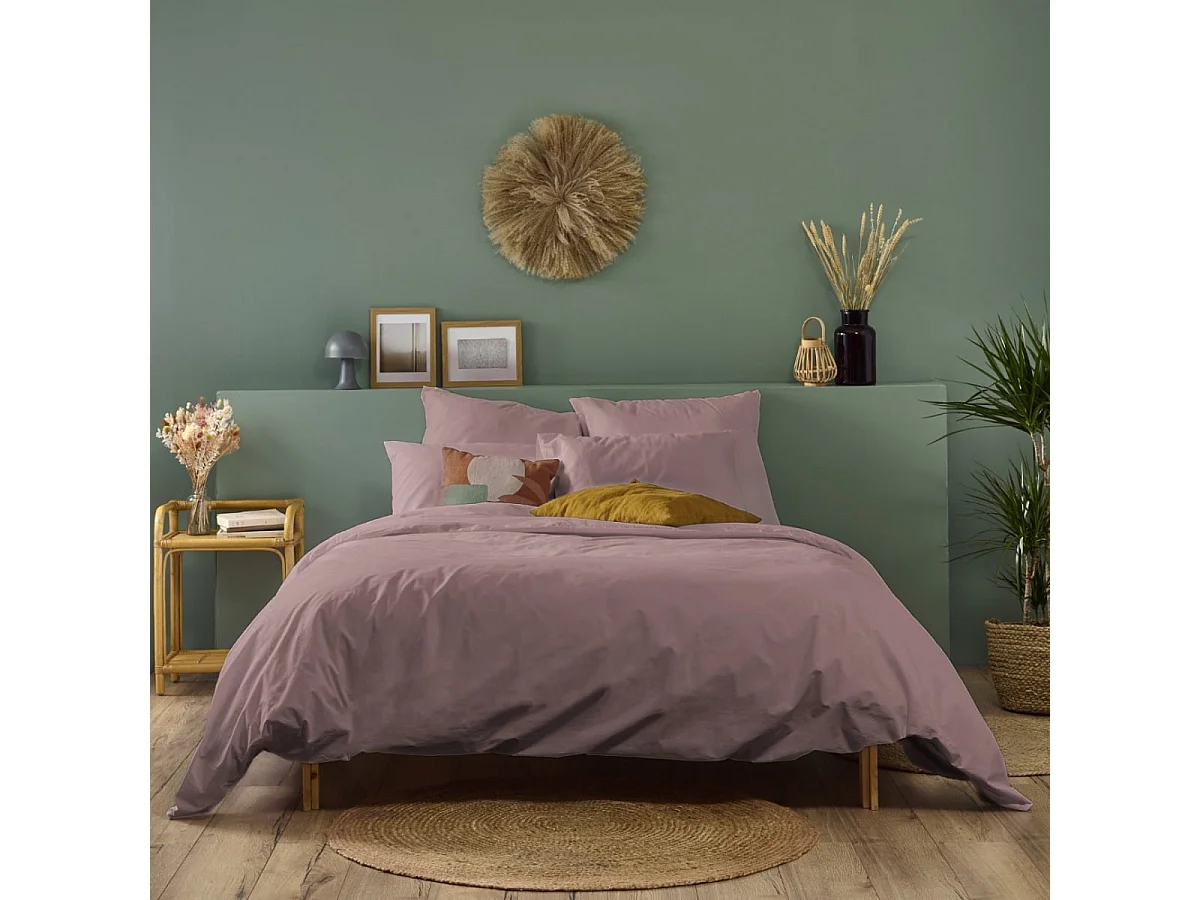 Parure de lit unie 100% Percale de coton - Lilas - 220x240cm