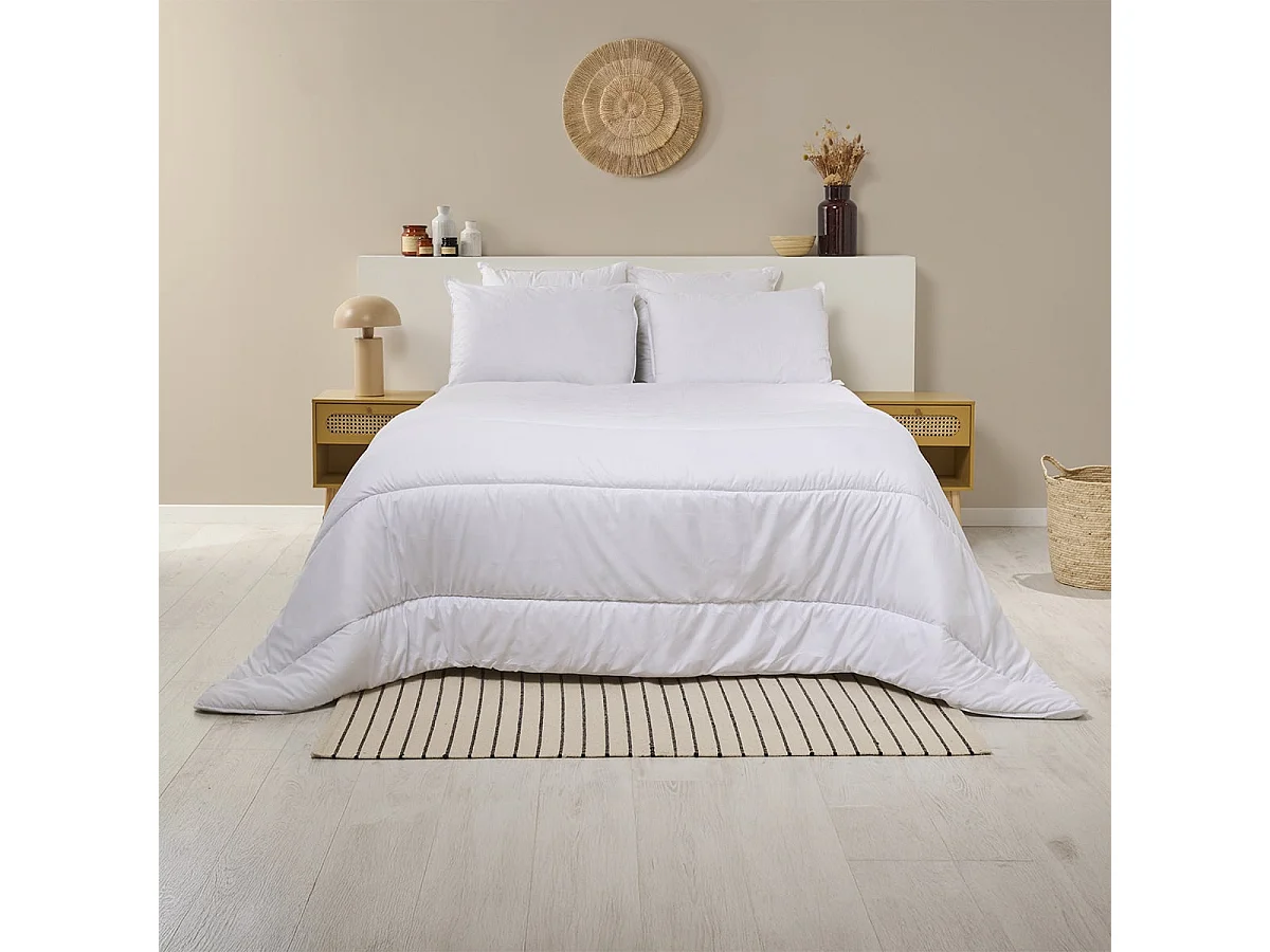 Pack Coton Bio Couette Chaude 220x240cm + 2 Oreillers Moelleux 60x60 cm