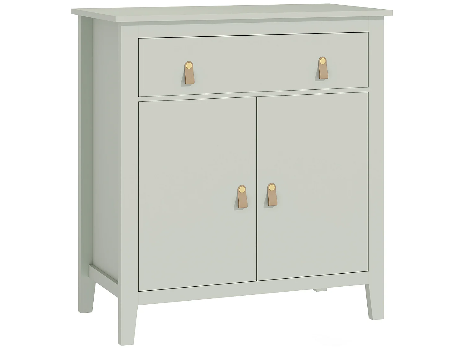 Buffet 2 portes étagère tiroir poignées lanières aspect cuir dim. 80 x 40 x 90 cm vert d'eau