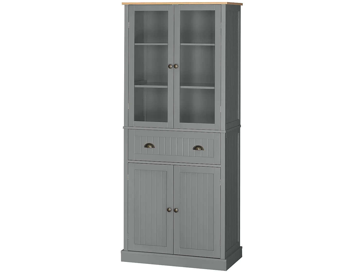 Armoire de cuisine buffet haut 4 portes grand tiroir coulissant dim. 76L x 40l x 182H cm panneaux gris verre