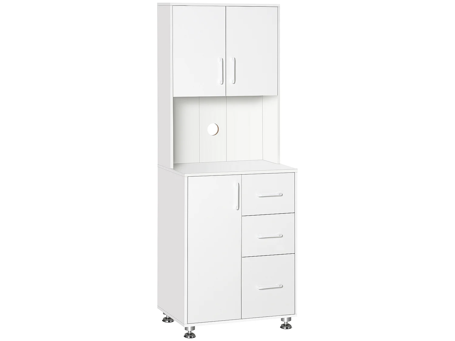 Armoire de cuisine multi-rangement 2 + 1 porte 3 tiroirs + grand plateau blanc