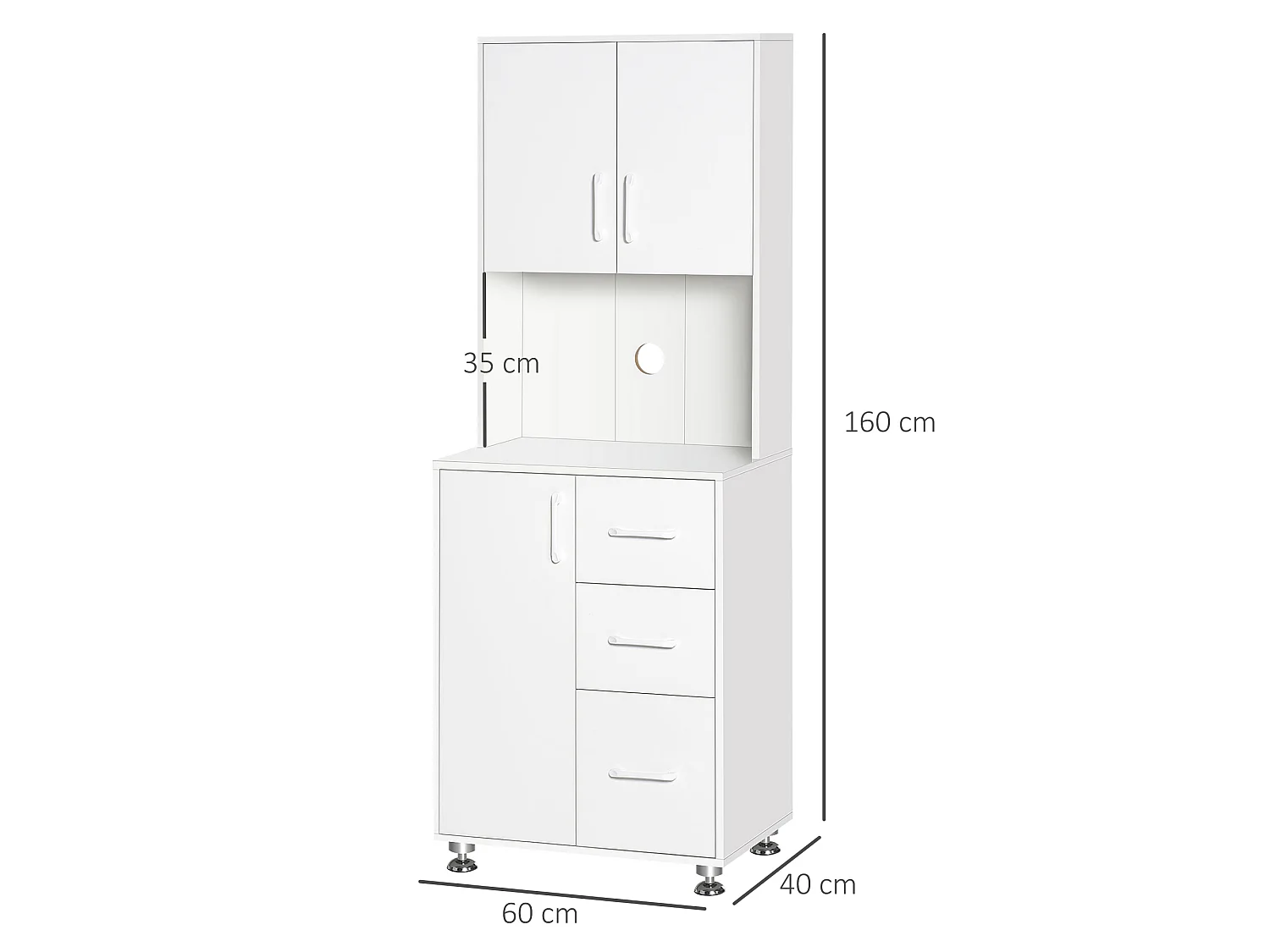 Armoire de cuisine multi-rangement 2 + 1 porte 3 tiroirs + grand plateau blanc