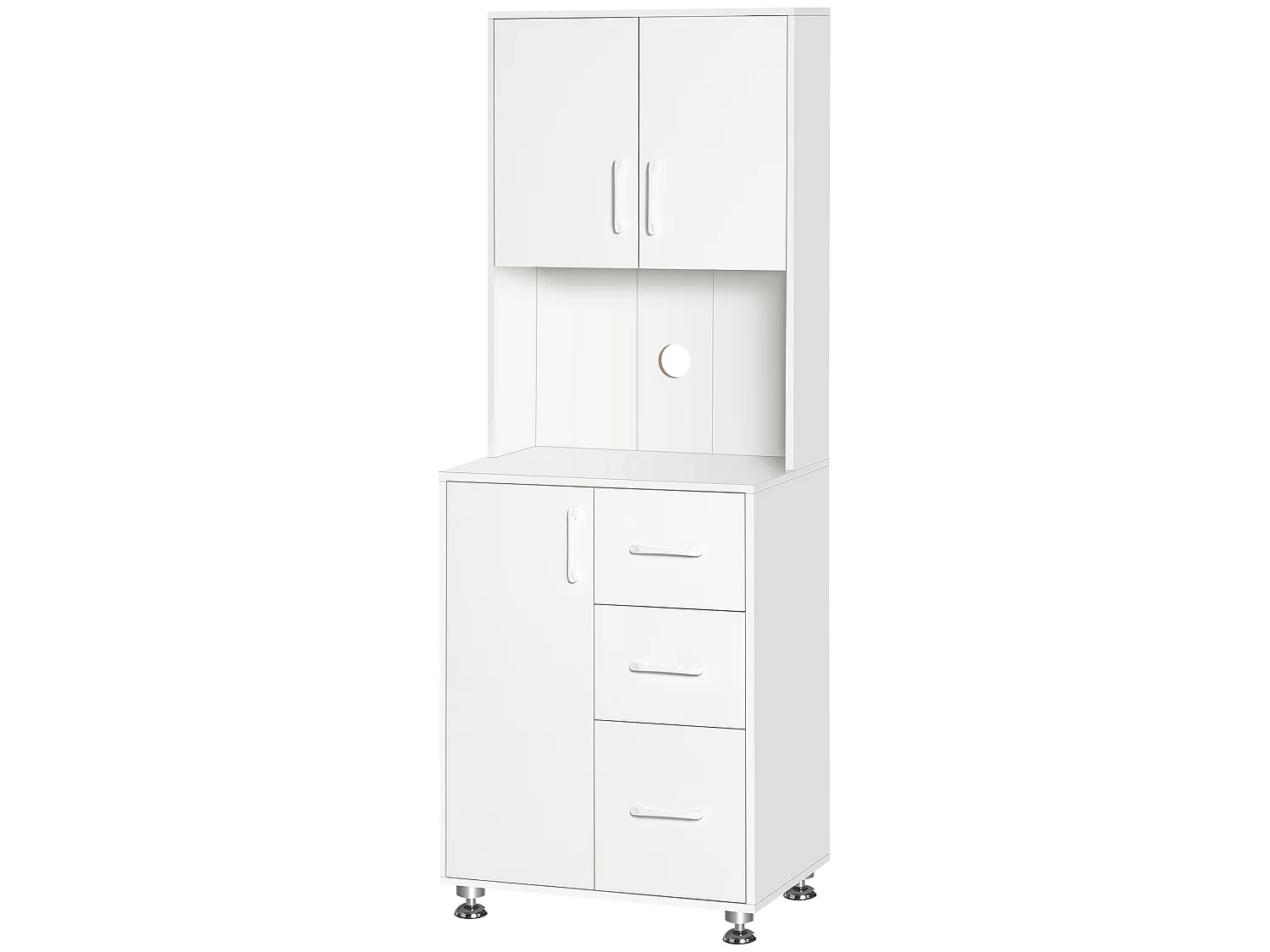 Armoire de cuisine multi-rangement 2 + 1 porte 3 tiroirs + grand plateau blanc