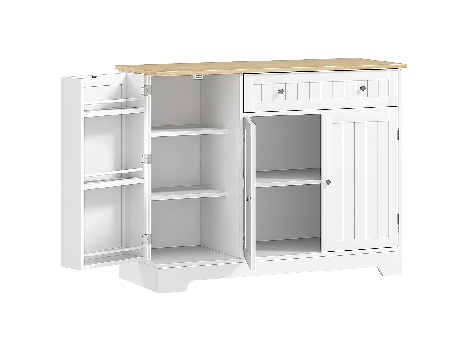 Buffet cuisine 3 portes 6 étagères tiroir coulissant dim. 105 x 40 x 83 cm effet bois clair blanc