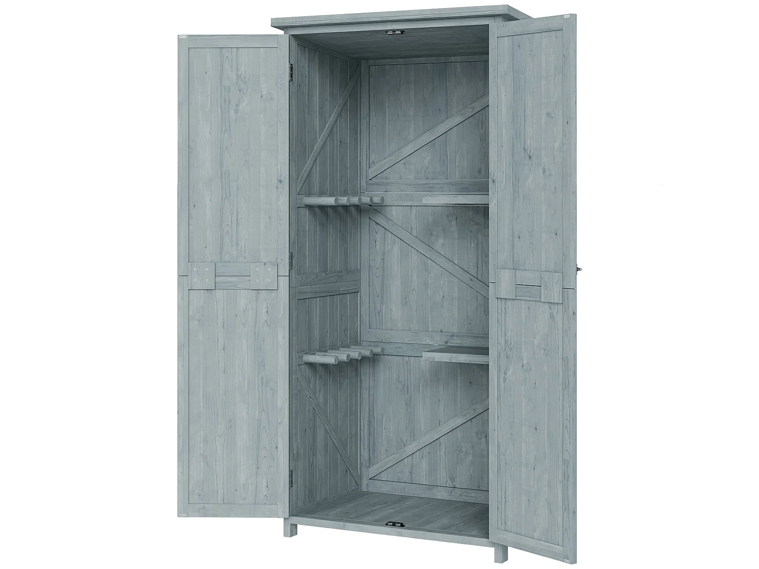 Armoire de jardin bois 2 portes 2 étagères 5 racks 85 x 54 x 170 cm gris