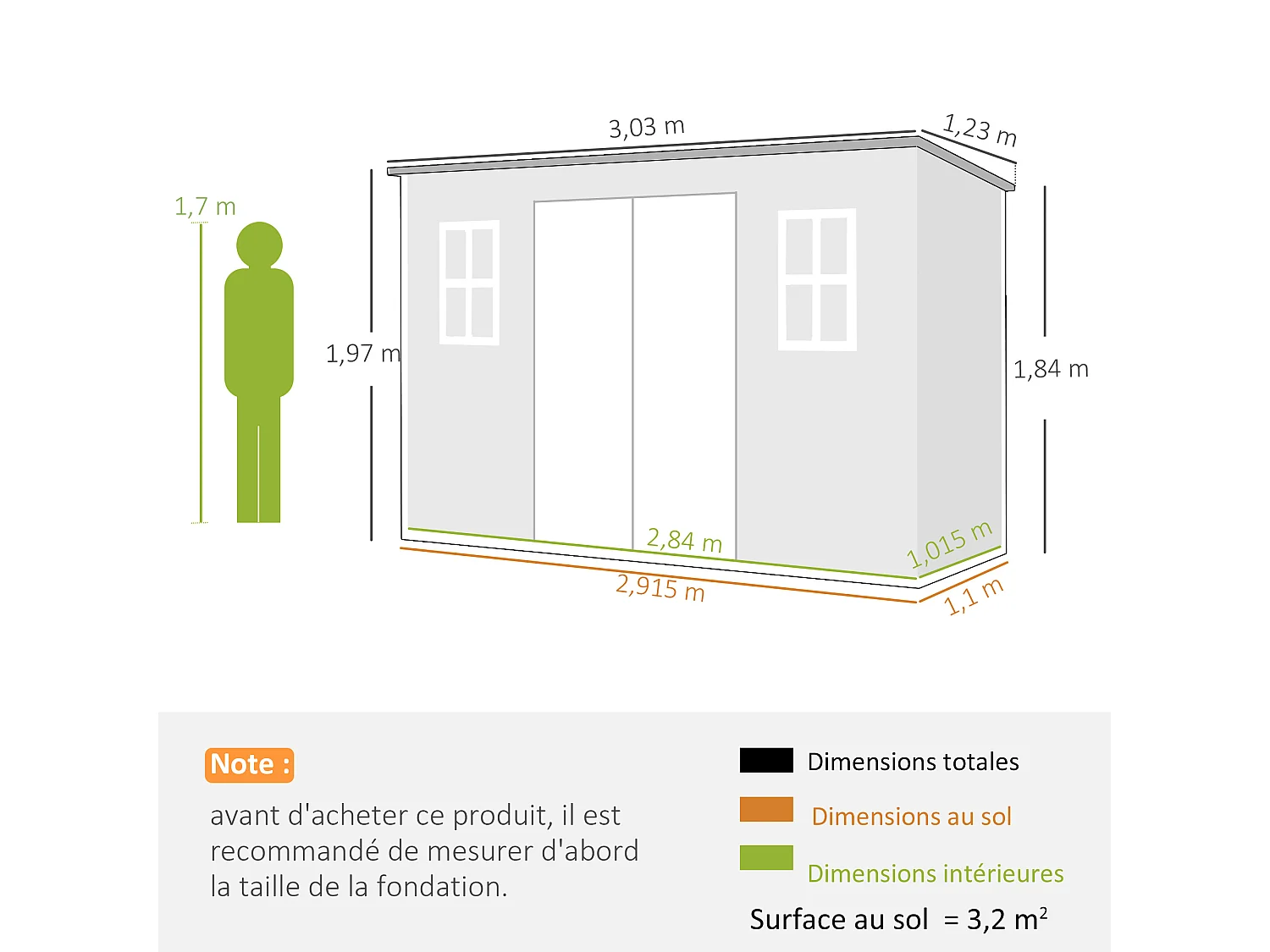 Abri de jardin 3,2 m² portes verrouillables plancher fenêtres aérations résine PP effet bois gris blanc